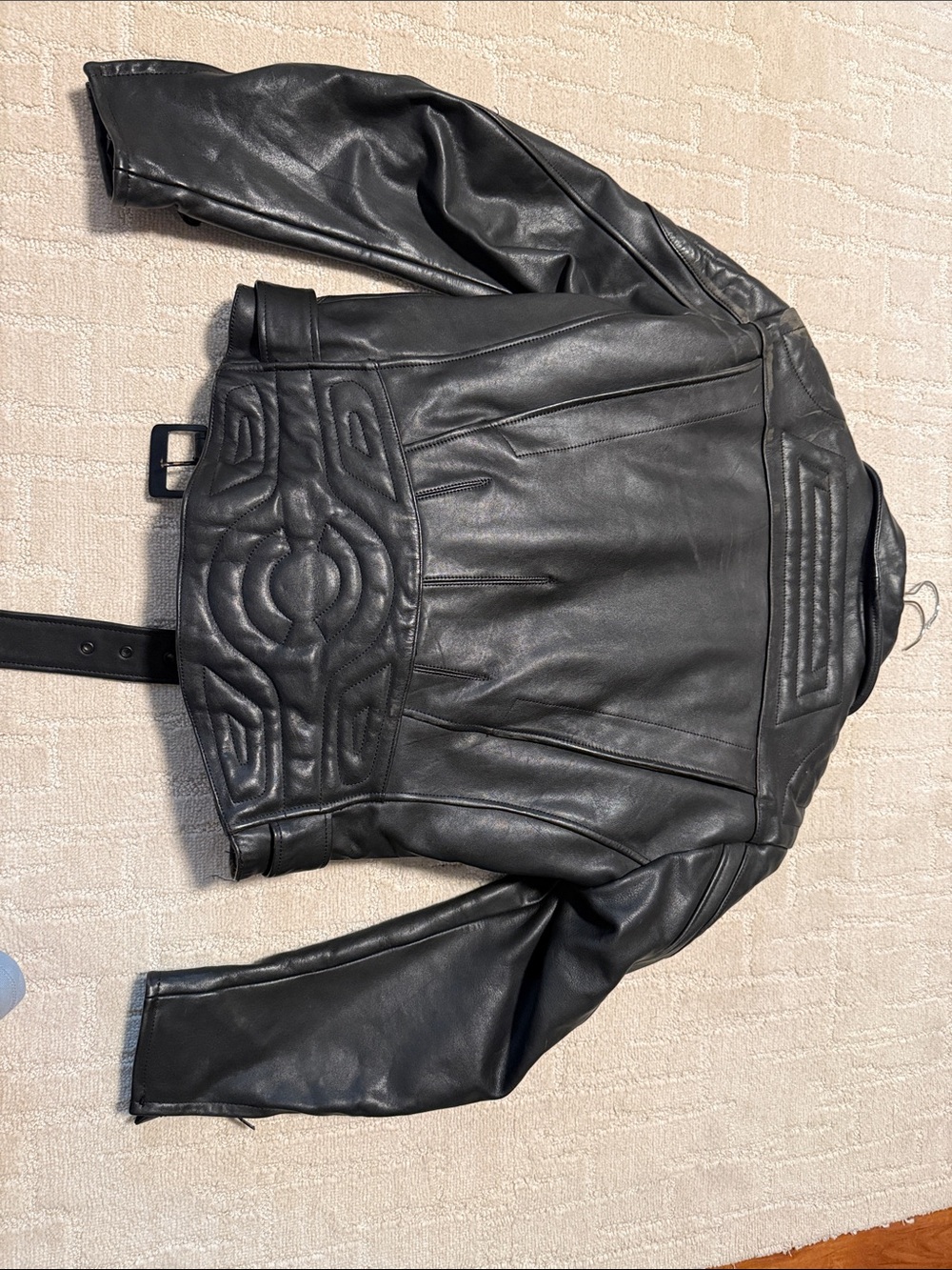 Black Leather Biker Jacket - Classic Men's Motorcycle Coat - Picture 2 of 6